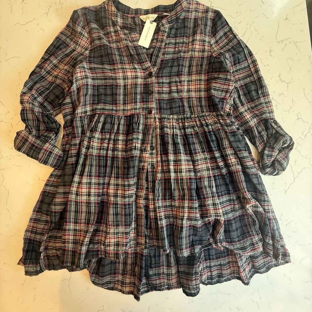Anthropologie Plaid Blouse - Blue, Red, White